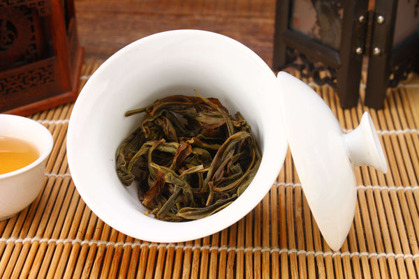 oolong tea leaves after steeping in gaiwan